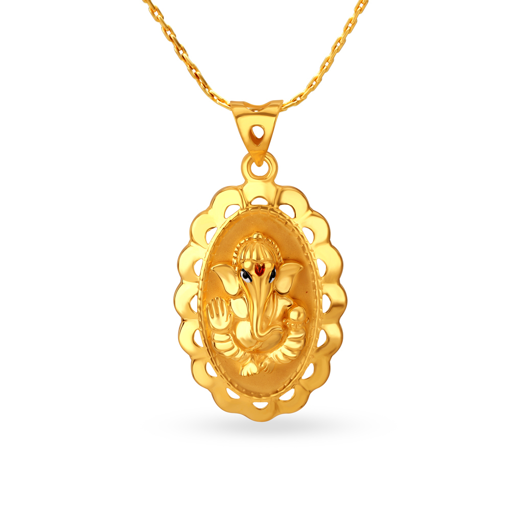 Decorated 22 Karat Yellow Gold Ganesha Pendant,,hi-res image number null