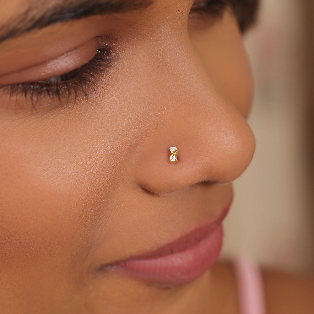 14KT Yellow Gold Diamond Nose Pin,,hi-res image number null