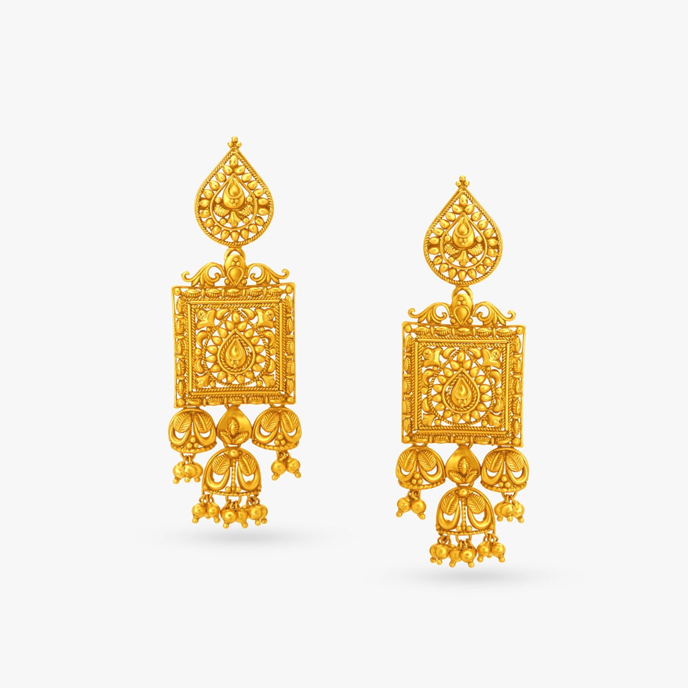 Square Shape Filigree Drop Earrings,,hi-res image number null
