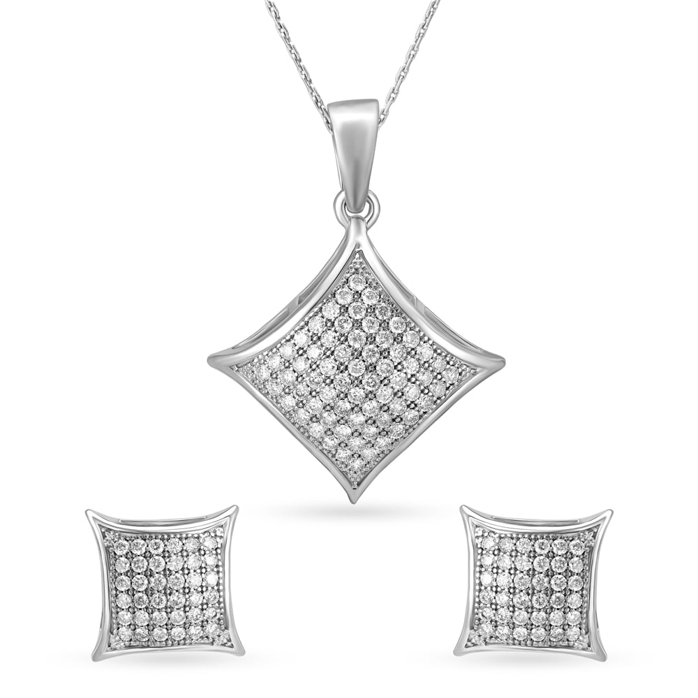 Sparkling White Gold and Diamond Pendant and Earrings Set,,hi-res image number null