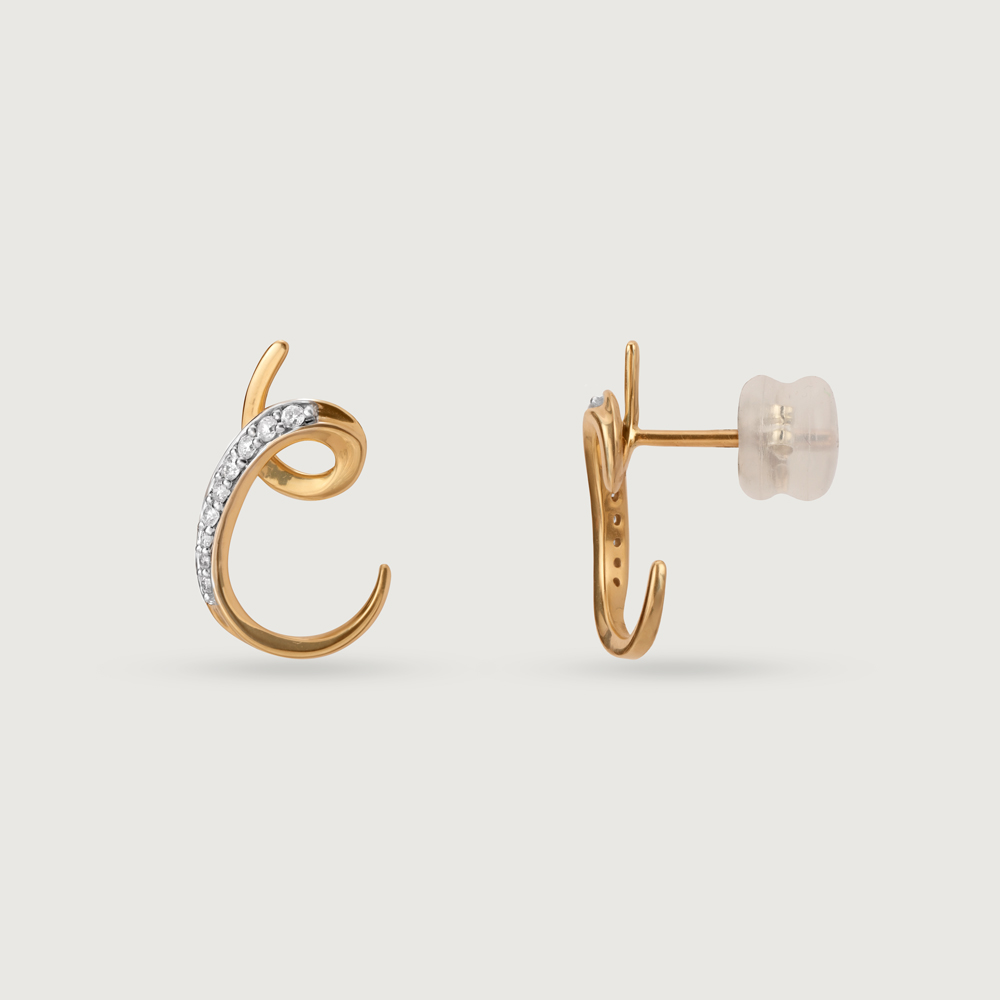 Ethereal Curves 14 Kt Gold & Diamond Hoop Earrings,,hi-res image number null