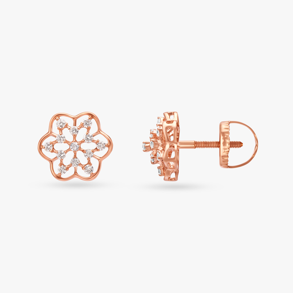 Floral Charm Diamond Stud Earrings,,hi-res image number null