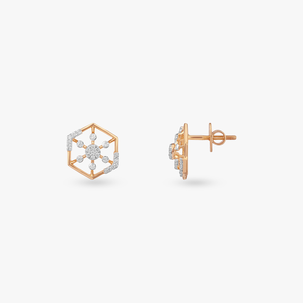 Hexagon Starburst Diamond Stud Earrings,,hi-res image number null
