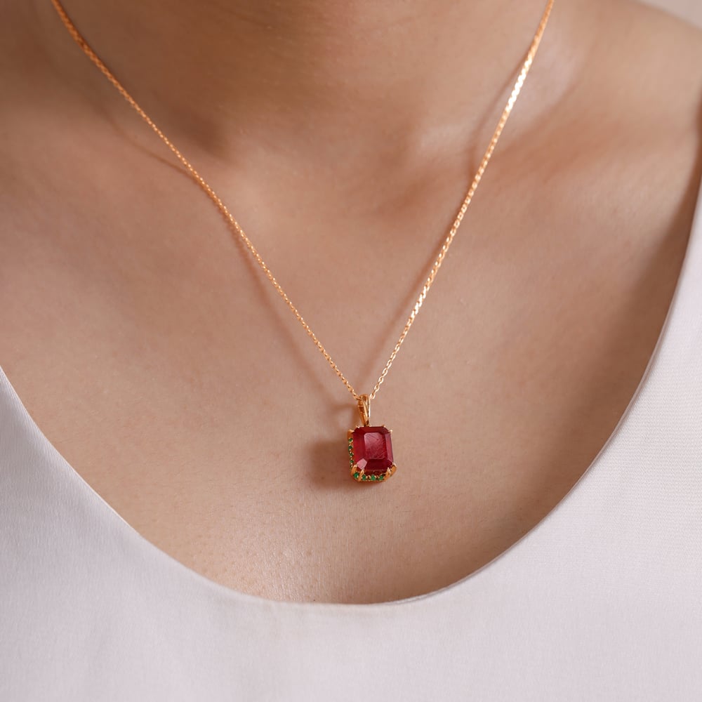 Bold Framed Onyx and Ruby Pendant,,hi-res image number null