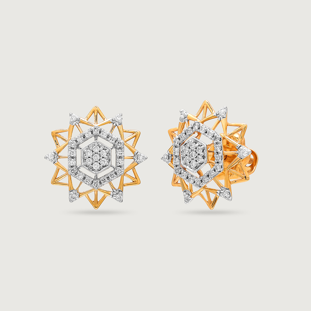 Spectral Glow 14 Kt Gold and Diamond Stud Earrings,,hi-res image number null