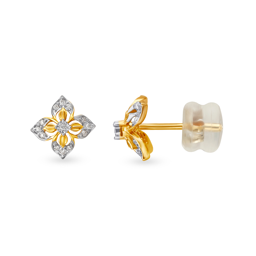 Traditional Diamond Stud Earrings in Yellow and White Gold,,hi-res image number null
