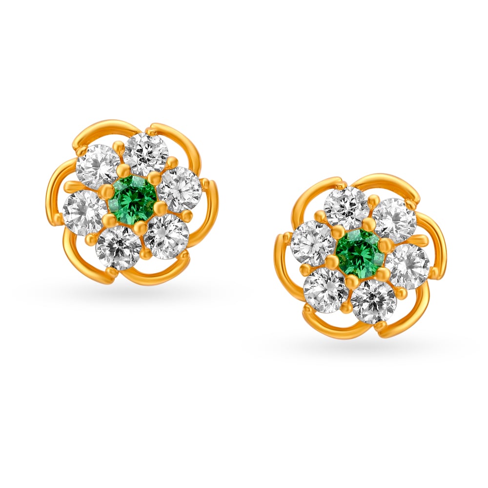 Radiant Gold Stud Floral Earrings for Kids,,hi-res image number null