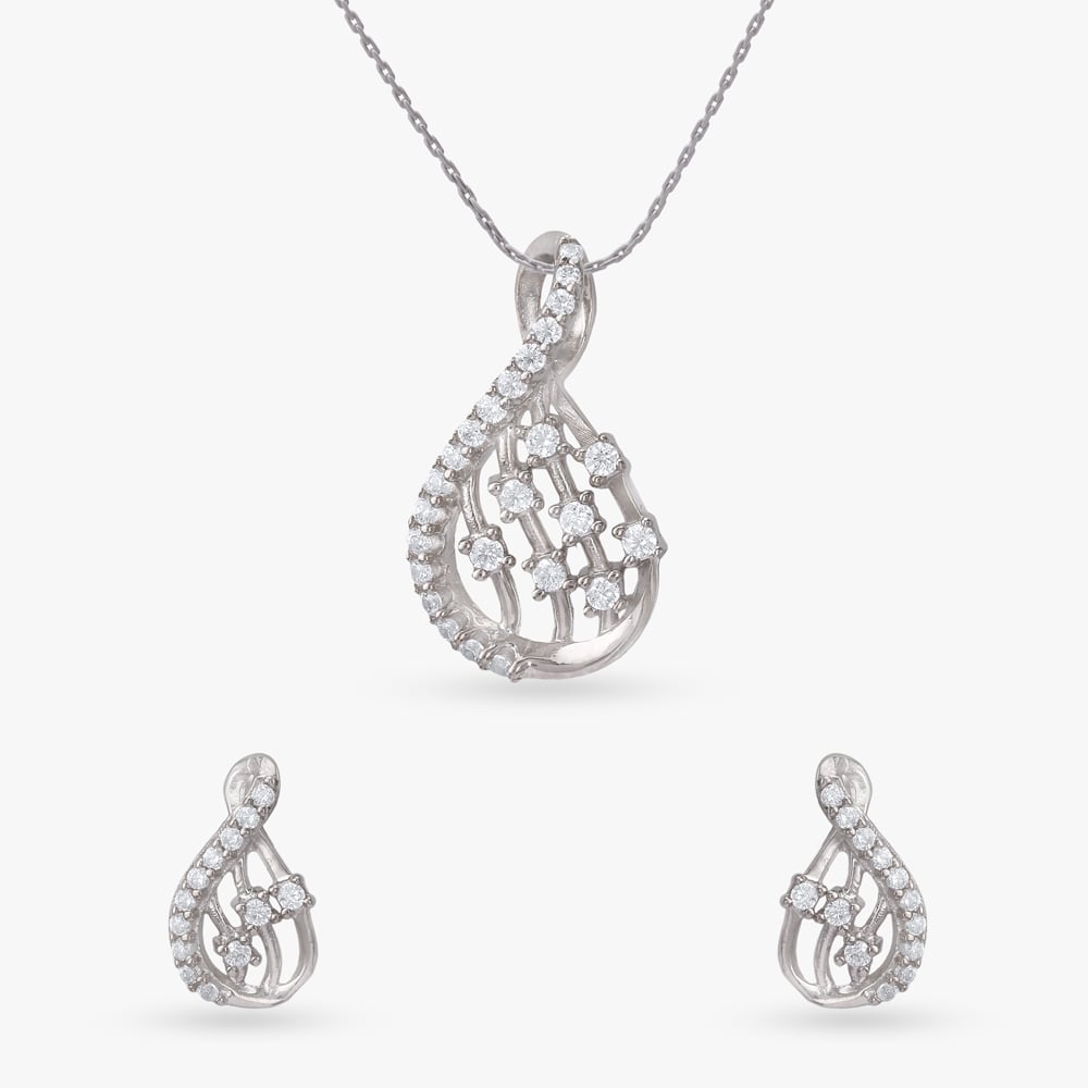 Raindrop Rhythm Silver Pendant and Earrings Set,,hi-res image number null