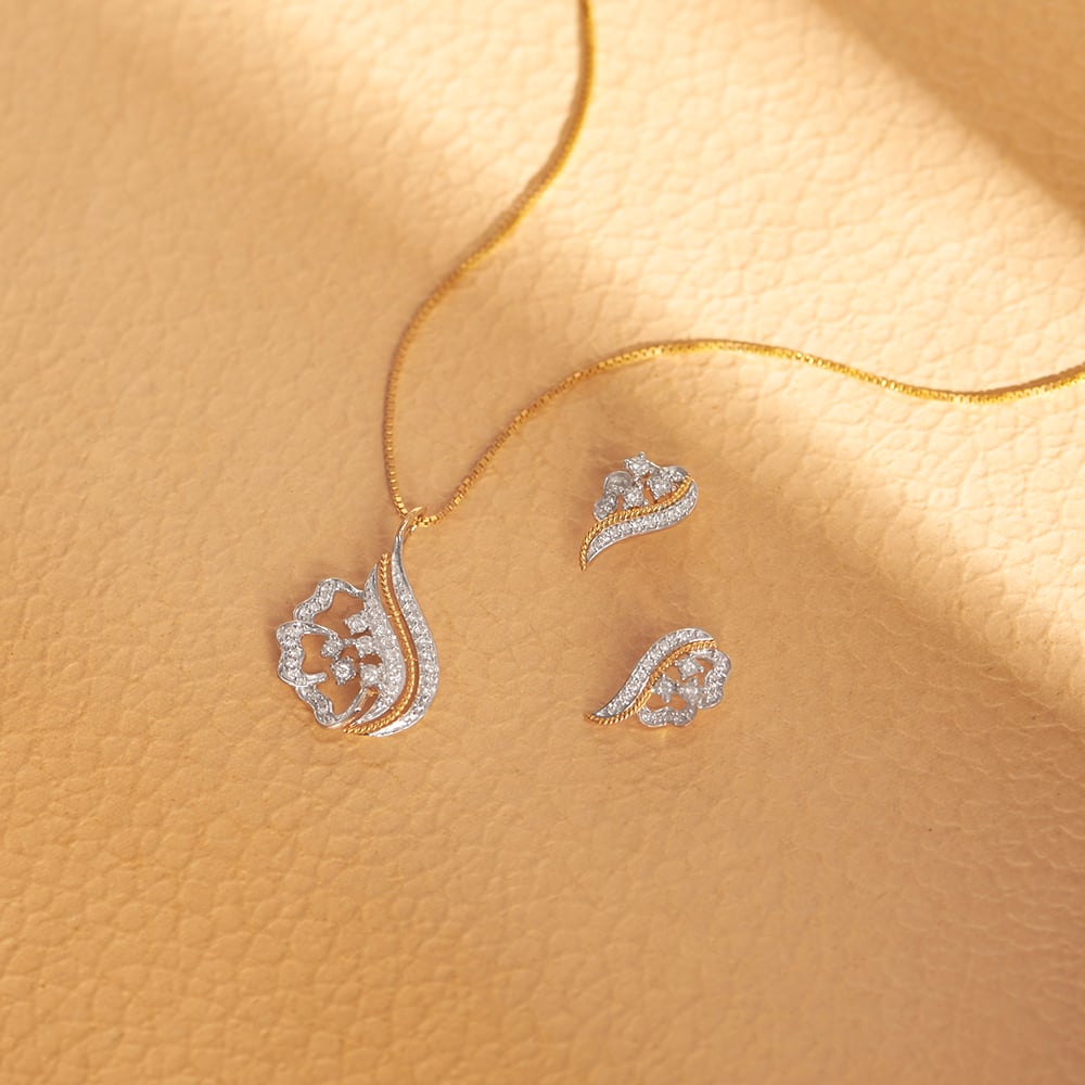 18 Karat Rose Gold and Diamond Pendant Earrings Set