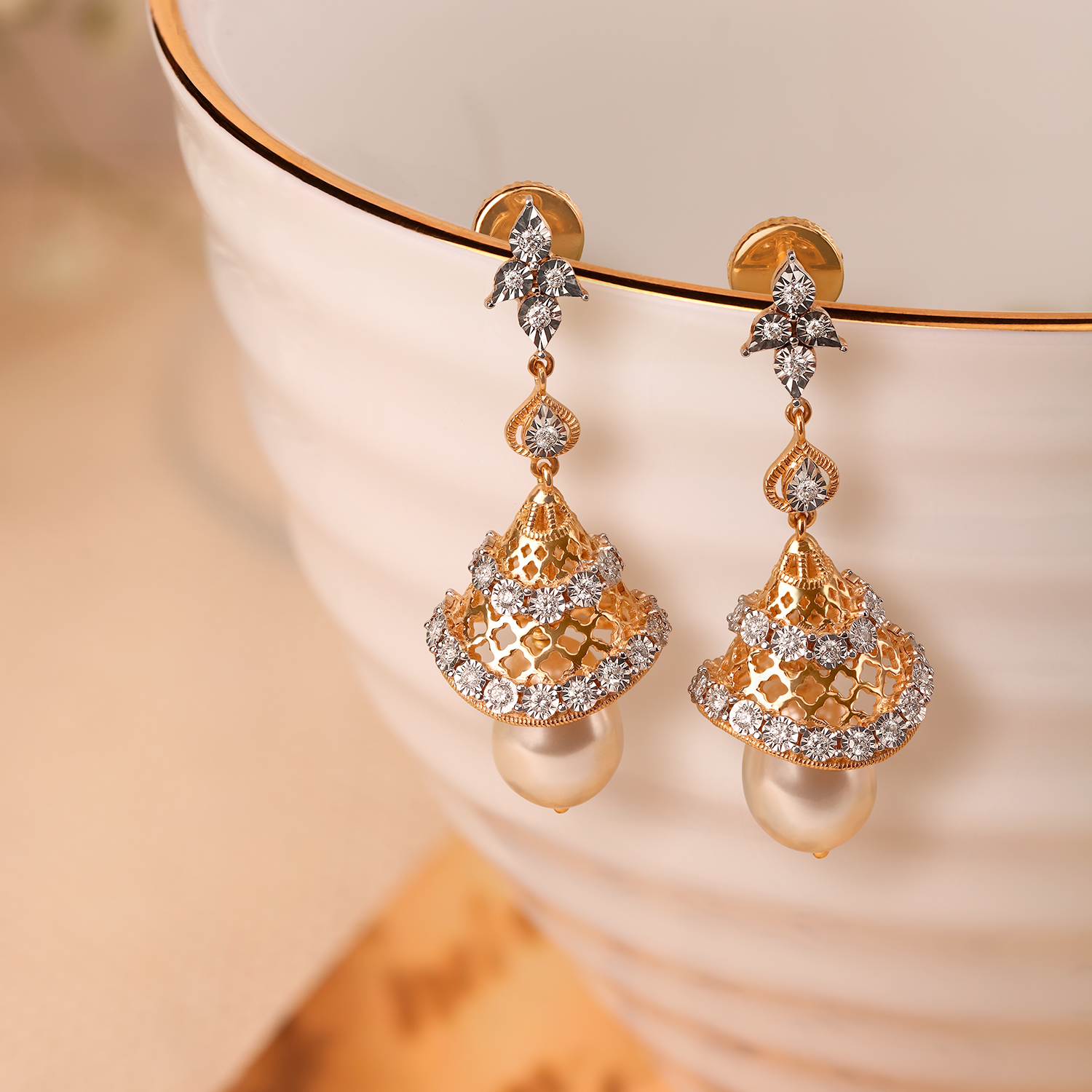 Serene Diamond Studded Jhumkas with Rock Crystal