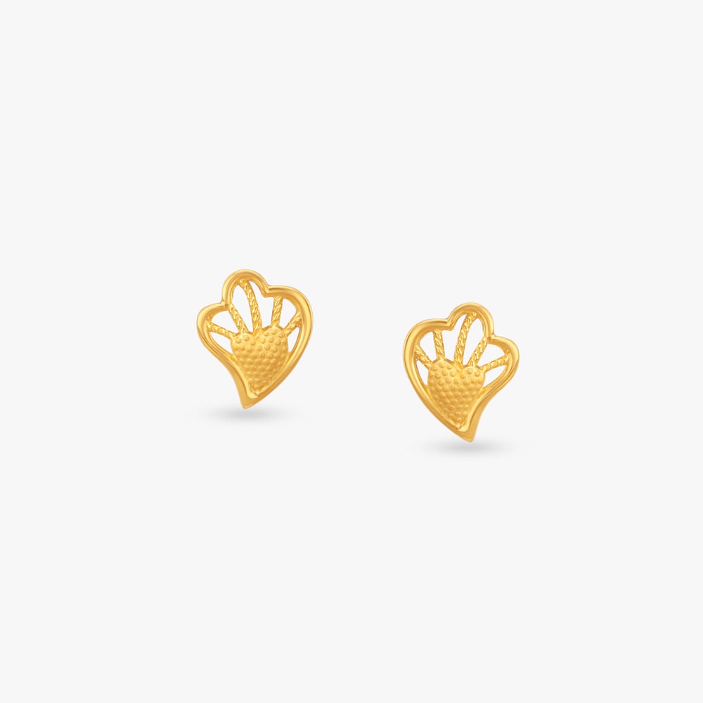 Bloom Heart Gold Stud Earrings for Kids,,hi-res image number null