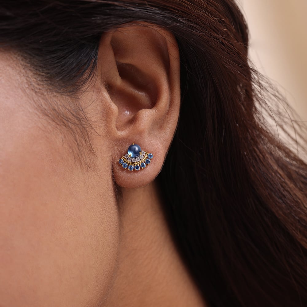 Bubbly Bliss 14KT Diamond & London Blue Topaz Stud Earrings,,hi-res image number null