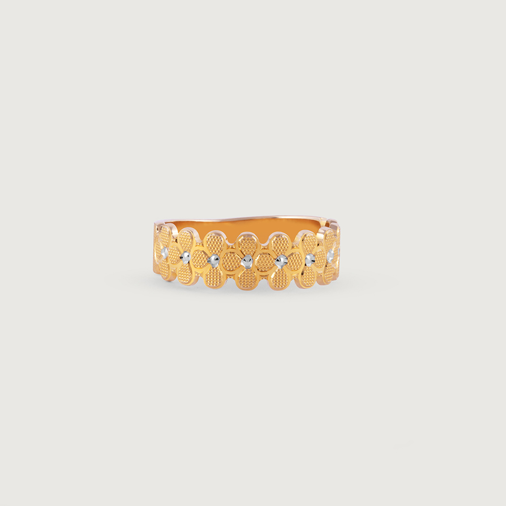 Textured Floral Gold Finger Ring,,hi-res image number null