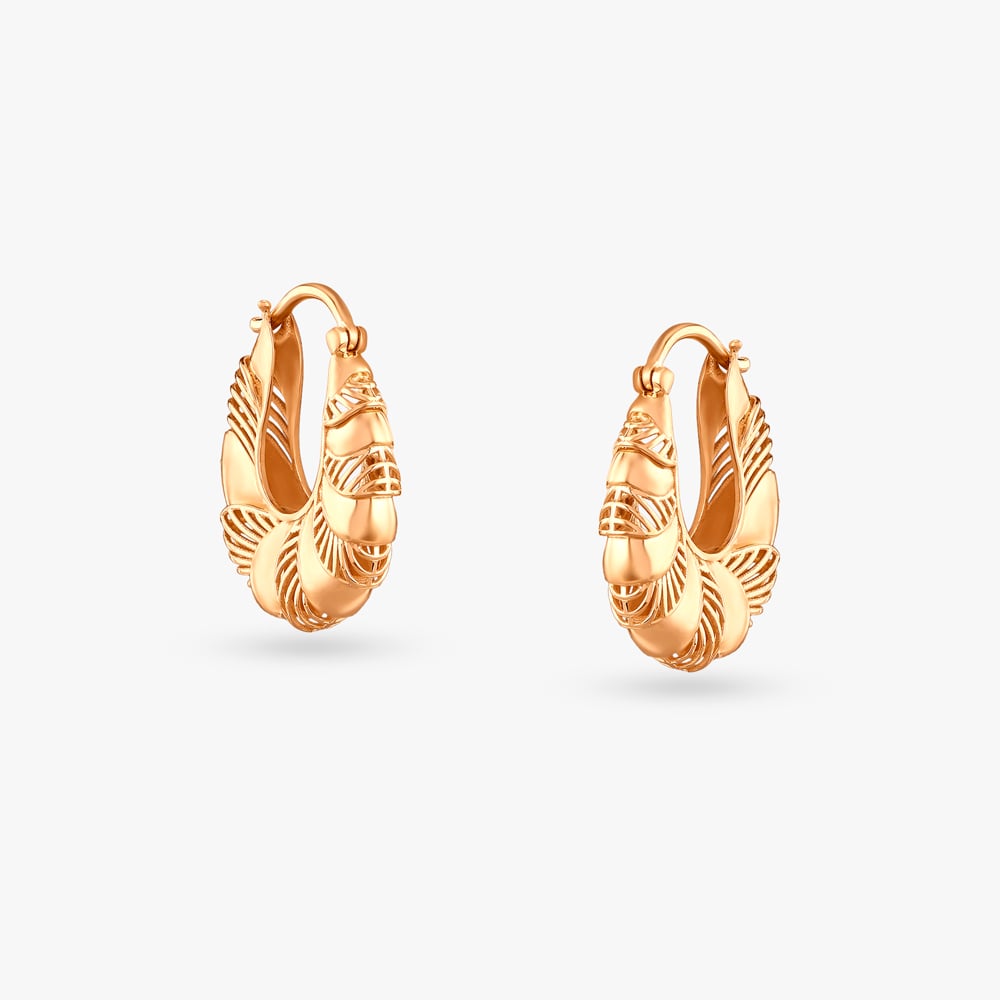 

Carved Leaf Gold Hoop Earrings