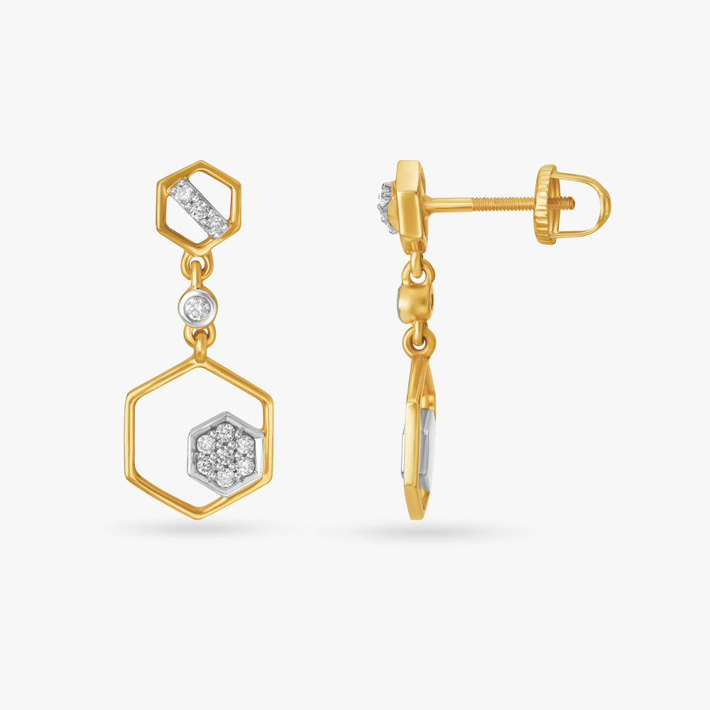 Shimmering Hexagon Diamond Drop Earrings,,hi-res image number null