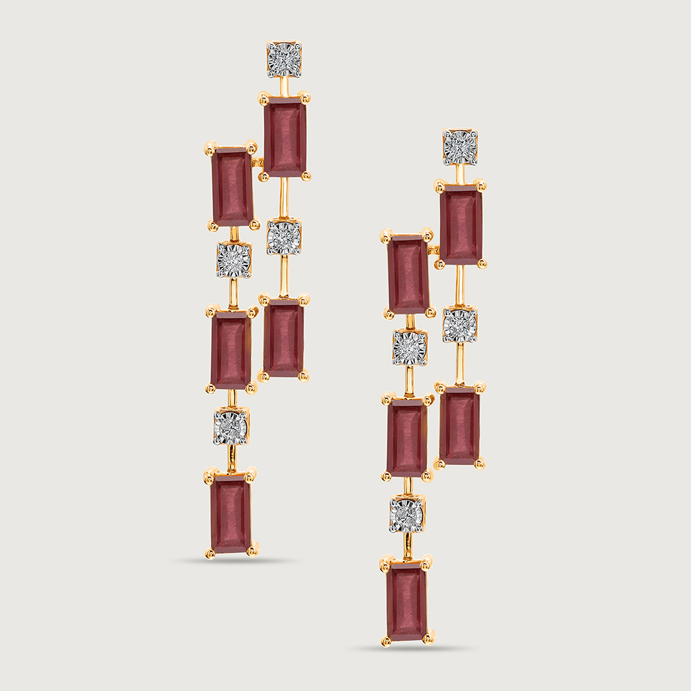 Sparkling Baguettes 14KT Ruby & Diamond Drop Earrings