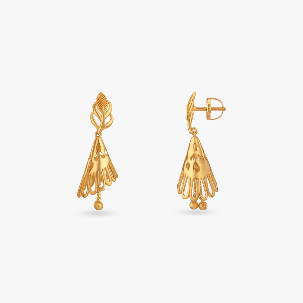 Leaf Cascade Gold Jhumka Earrings,,hi-res image number null