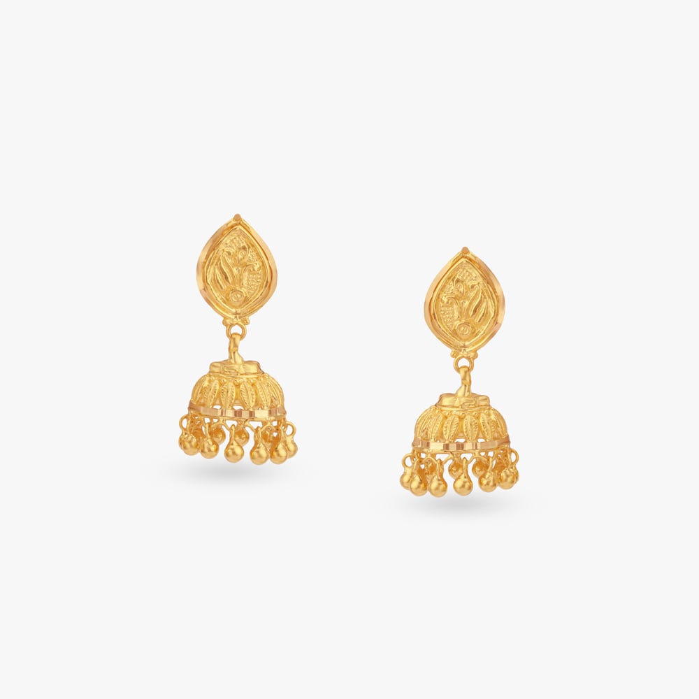 

Petal Cascade Gold Jhumka Earrings