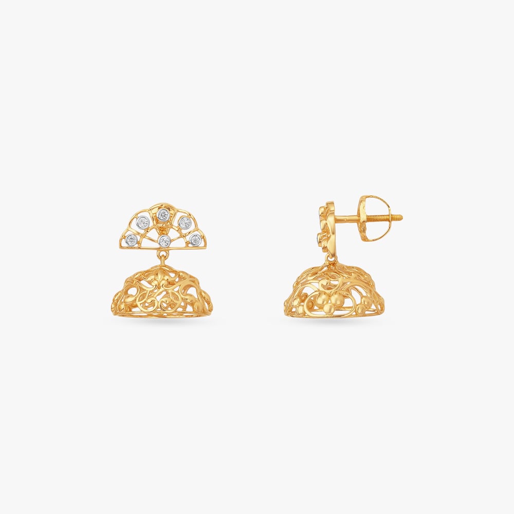 Floral Lace Gold Jhumka Earrings,,hi-res image number null