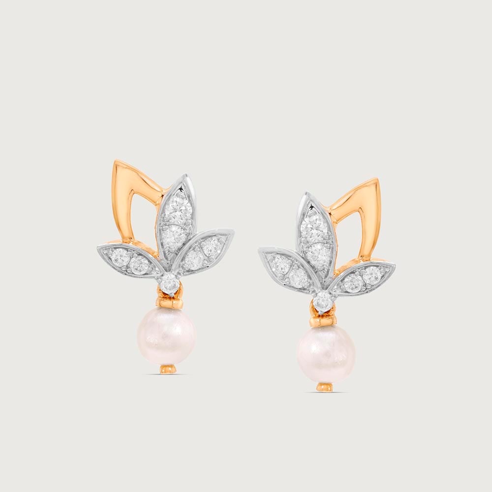 Lotus Elegance Pearl Diamond Drop Earrings,,hi-res image number null