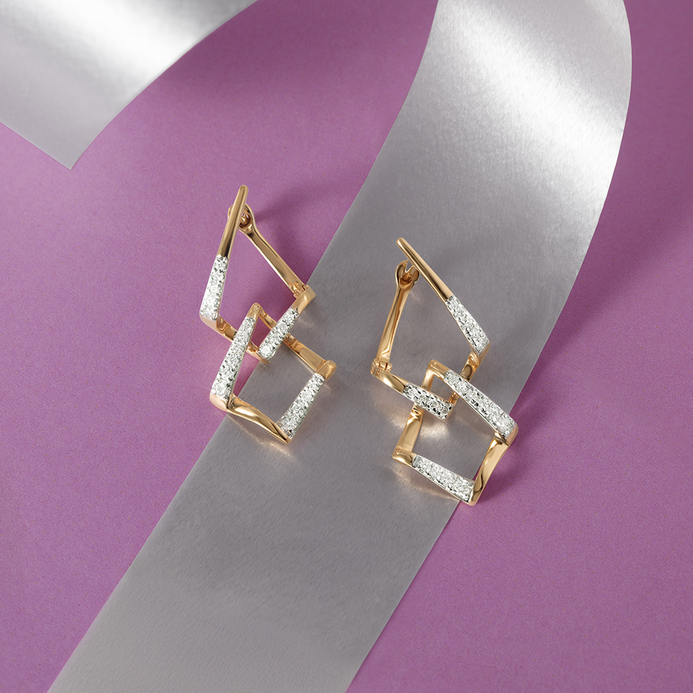 Geometric Glam Gold & Diamond Hoop Earrings,,hi-res image number null