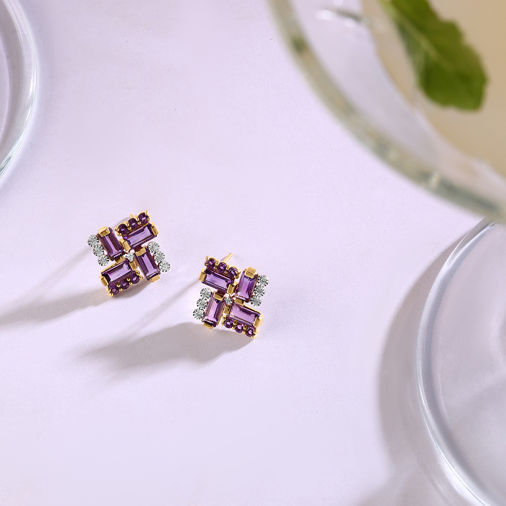 Dazzling Martini Marvel 14KT Diamond & Amethyst Stud Earrings,,hi-res image number null