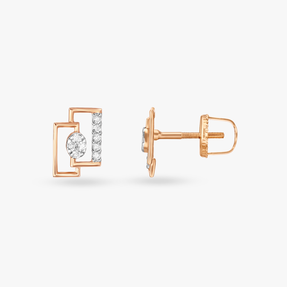 Geometric Allure Gold and Diamond Stud Earrings,,hi-res image number null
