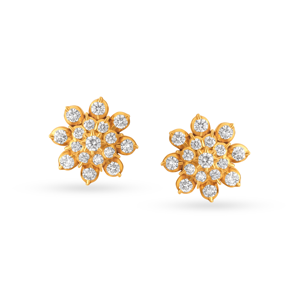 Scintillating 22 Karat Yellow Gold And Diamond Floral Studs,,hi-res image number null