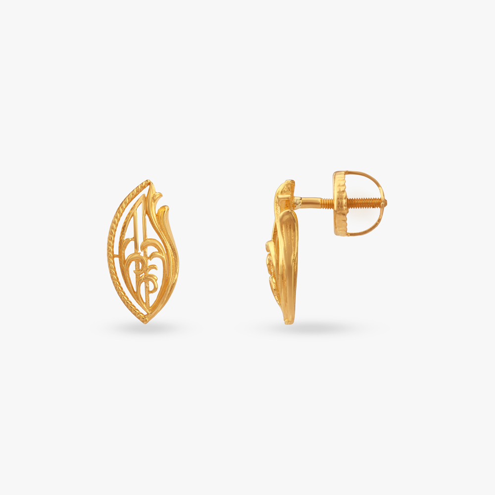 Regal Leaf Gold Stud Earrings,,hi-res image number null
