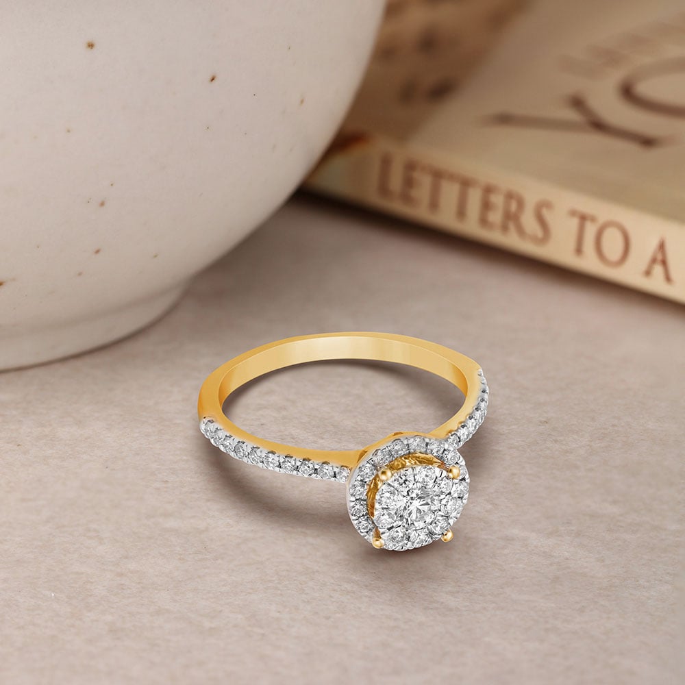 Enthralling 18 Karat Gold And Diamond Cluster Ring,,hi-res image number null
