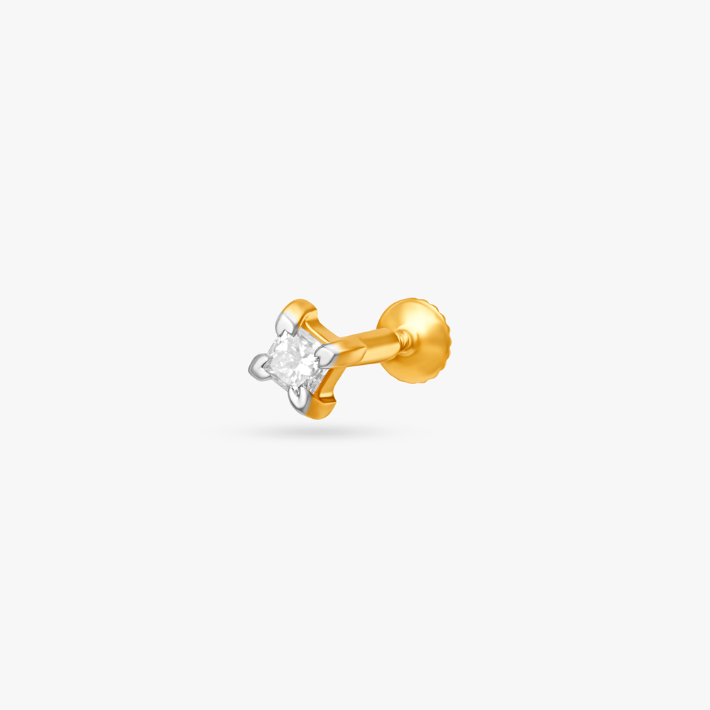 Bright Dazzling Gold and Diamond Nose Pin