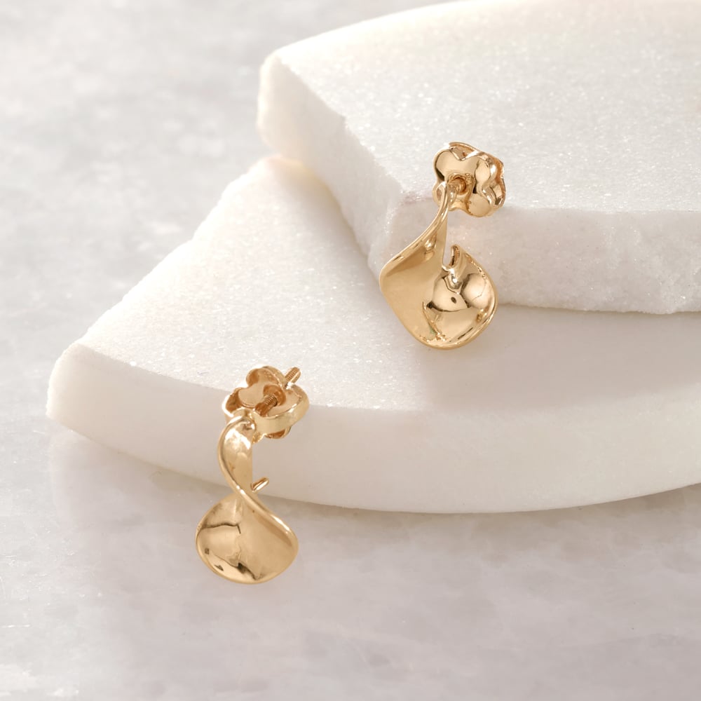Fluid Curve Gold Stud Earrings,,hi-res image number null