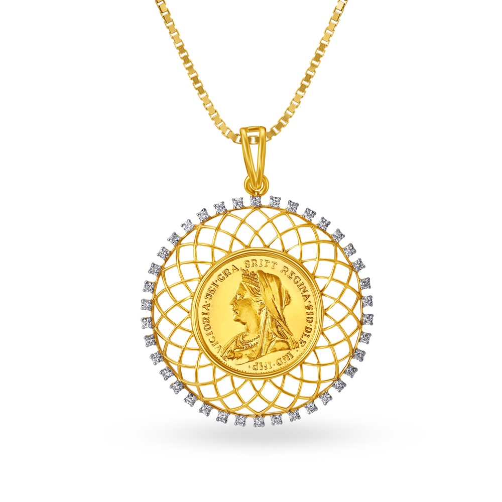 Ornate 18 Karat Yellow Gold And Diamond Vintage Queen Victoria Coin Pendant,,hi-res image number null