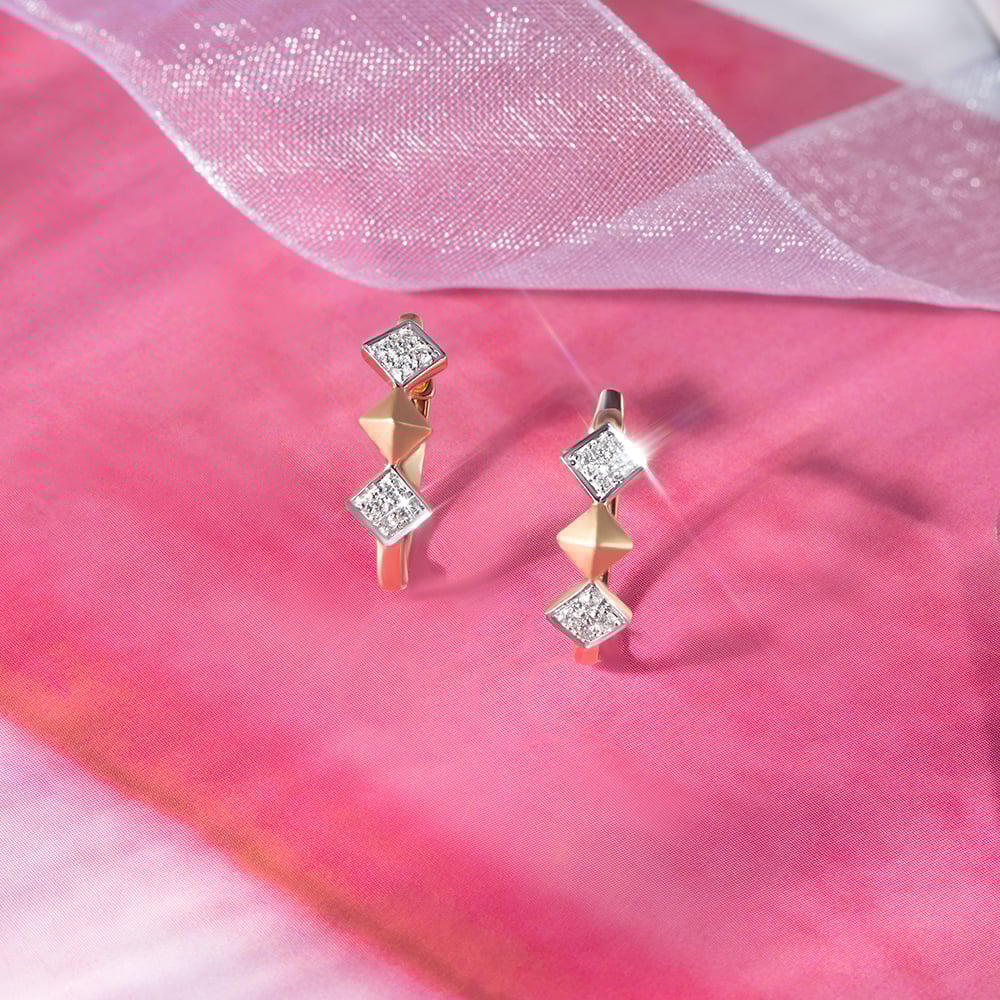 Geo Sparkle Gold & Diamond Hoop Earrings,,hi-res image number null