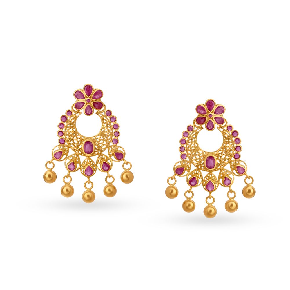Captivating Floral Ruby Drop Earrings