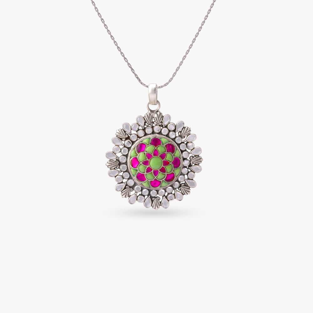 

Lotus Mosaic Silver Pendant