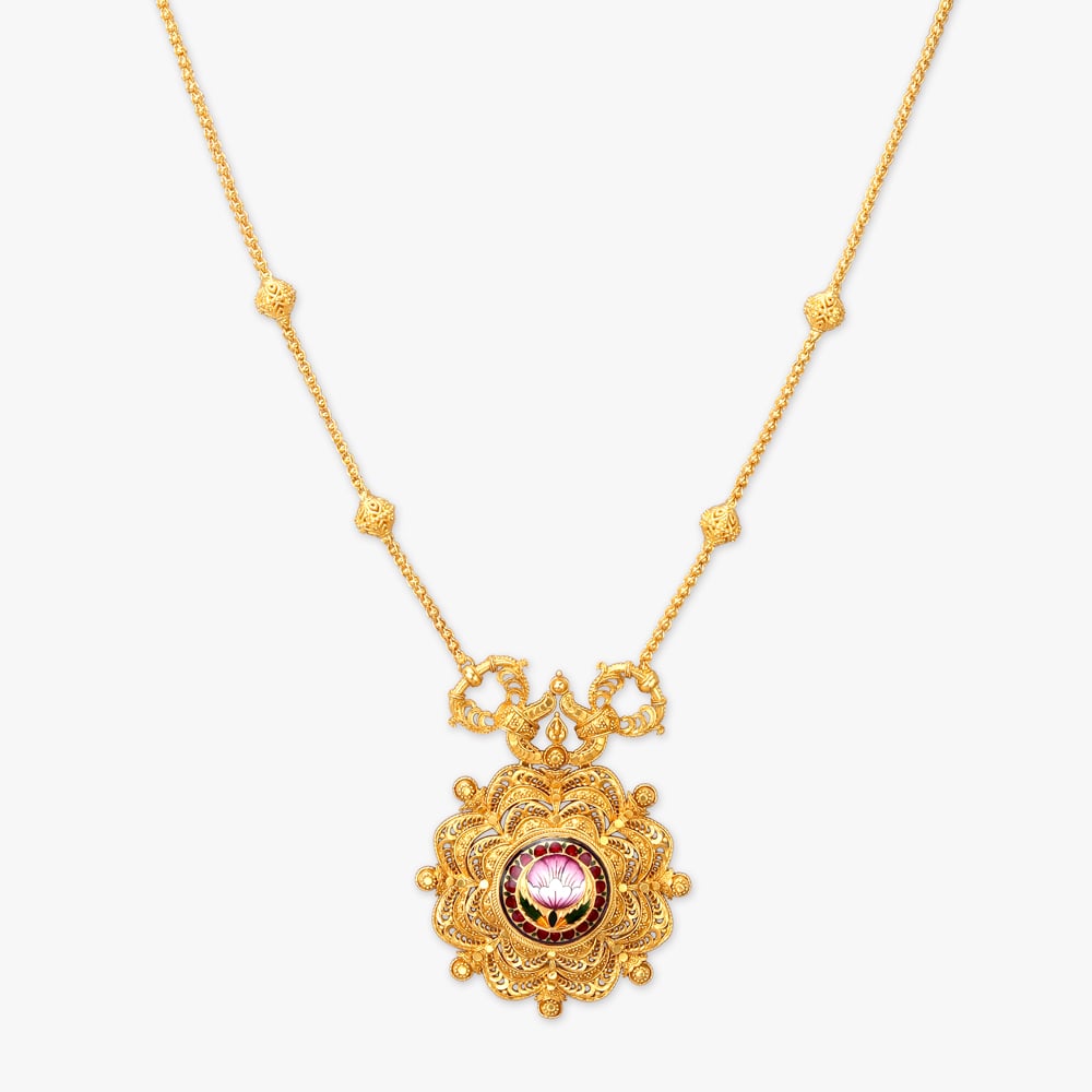 Floral Enamel Gold Necklace Set,,hi-res image number null
