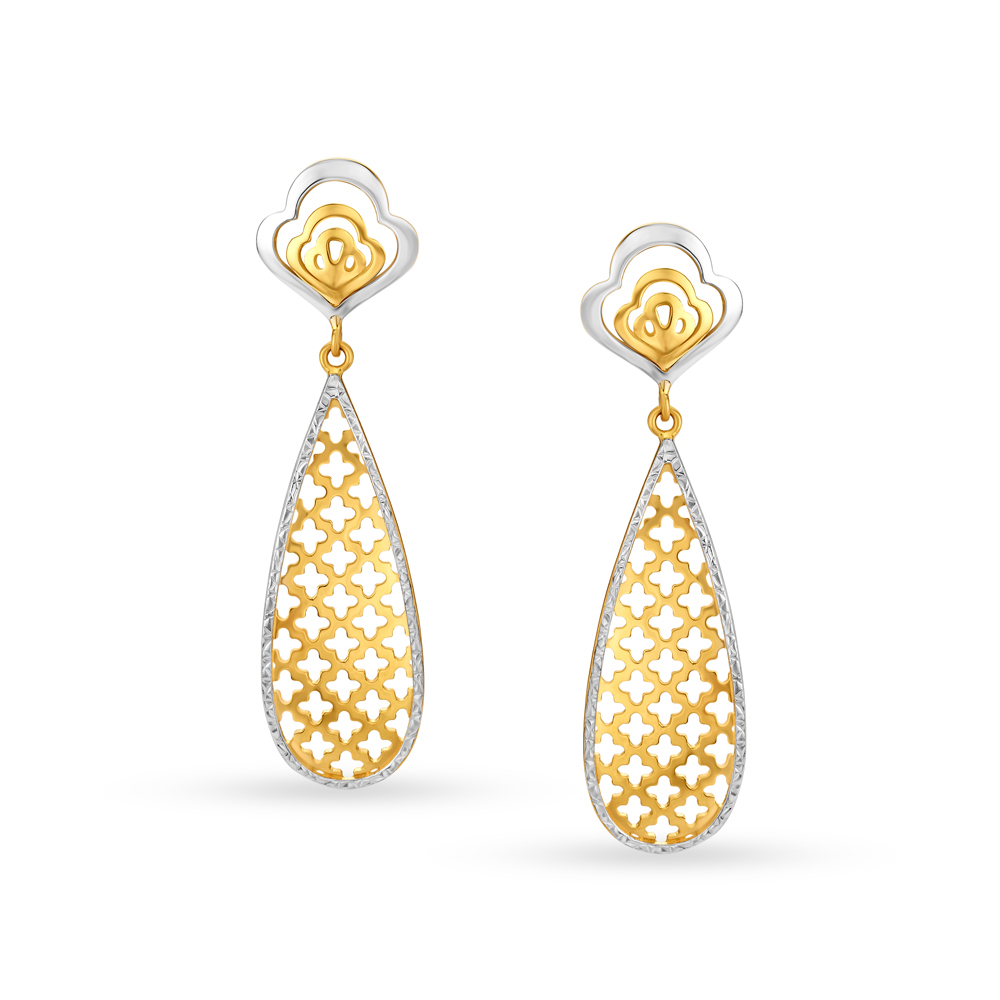 Wonderous Jali Work Two-Toned Drop Earrings in Teardrop Design,,hi-res image number null