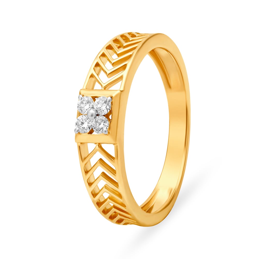 Stunning 18 Karat Yellow Gold And Diamond Square Finger Ring,,hi-res image number null