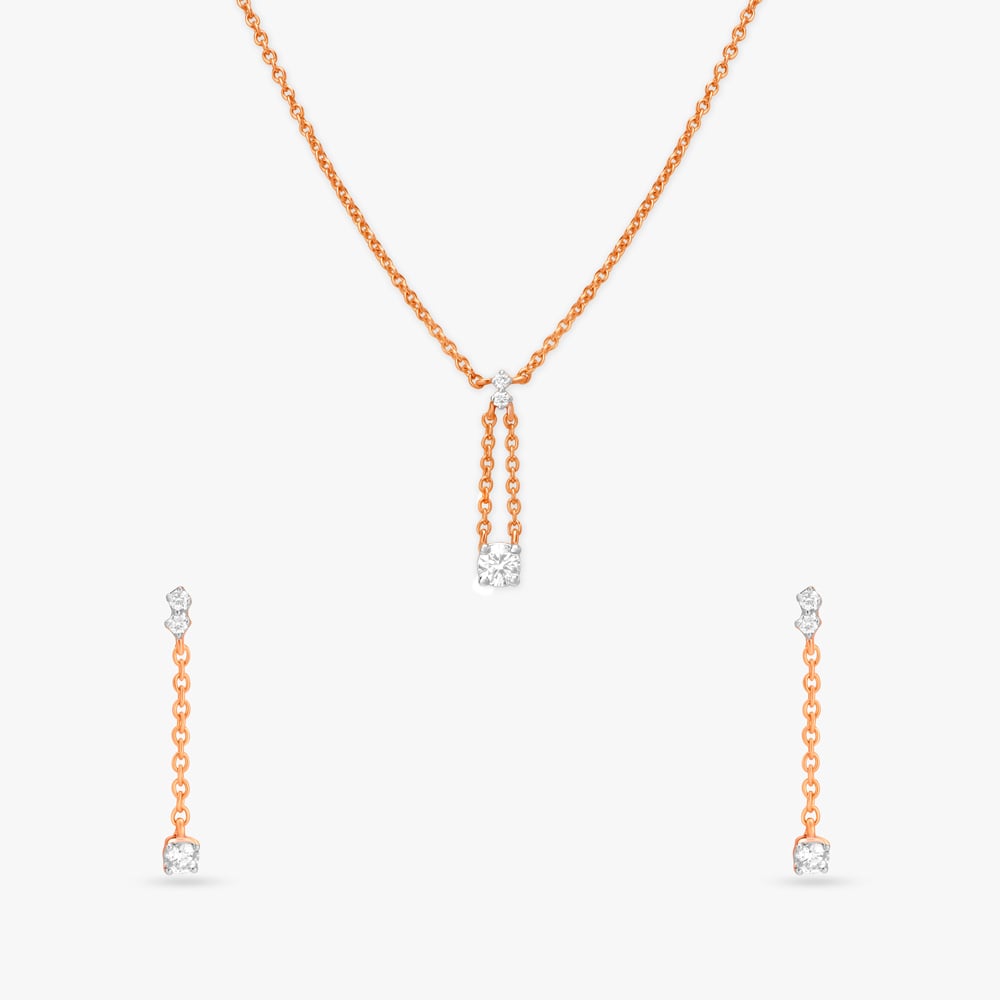 Slender Glow Diamond Pendant with Chain and Earrings Set