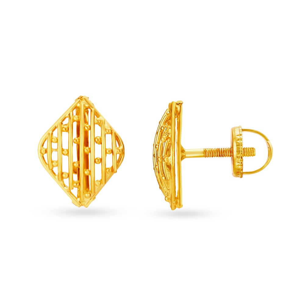 Chic 22 Karat Yellow Gold Rava Work Studs,,hi-res image number null