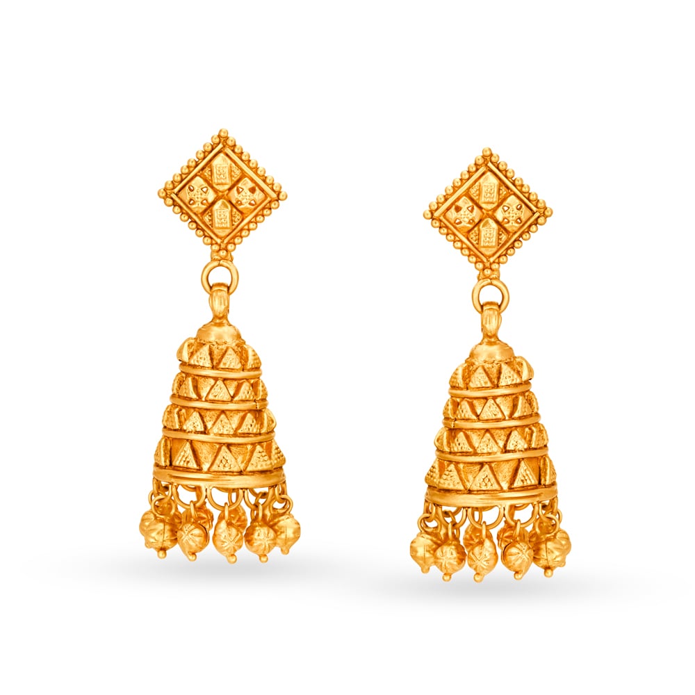 

Entrancing 22 Karat Yellow Gold Jhumki Style Drop Earrings