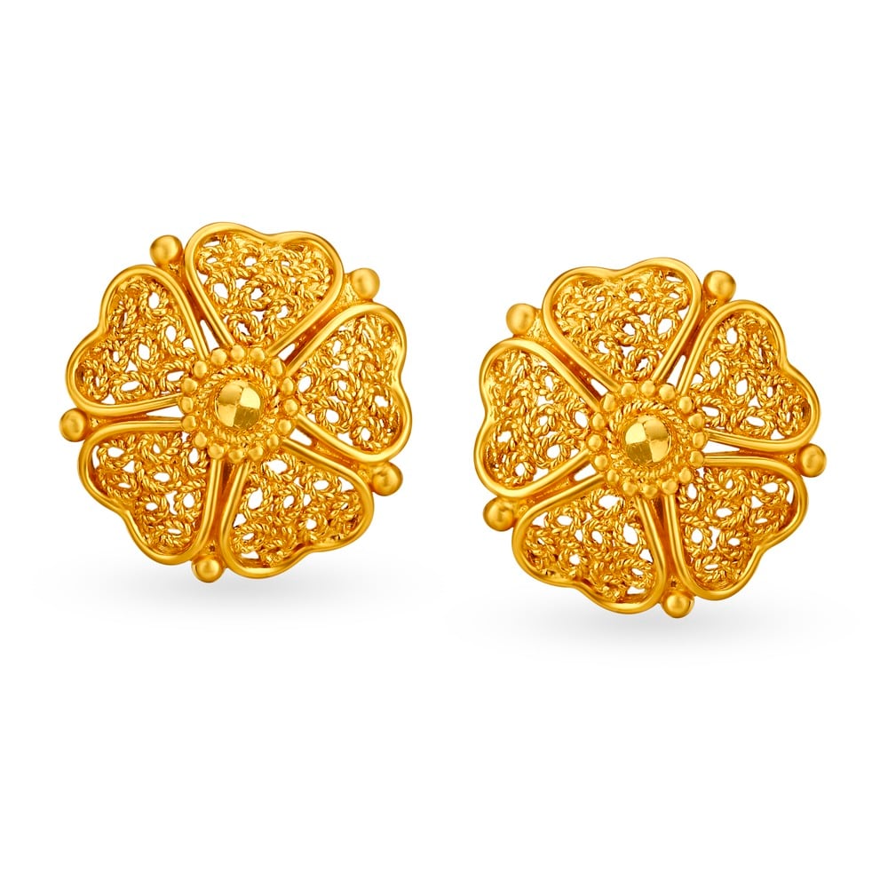 

Floral Filigree Gold Stud Earrings