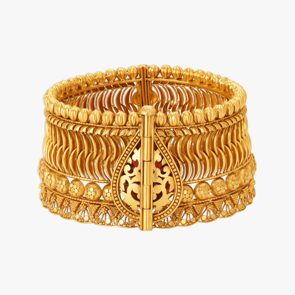 Heritage Kada with Gold Links and Jaali Work,,hi-res image number null