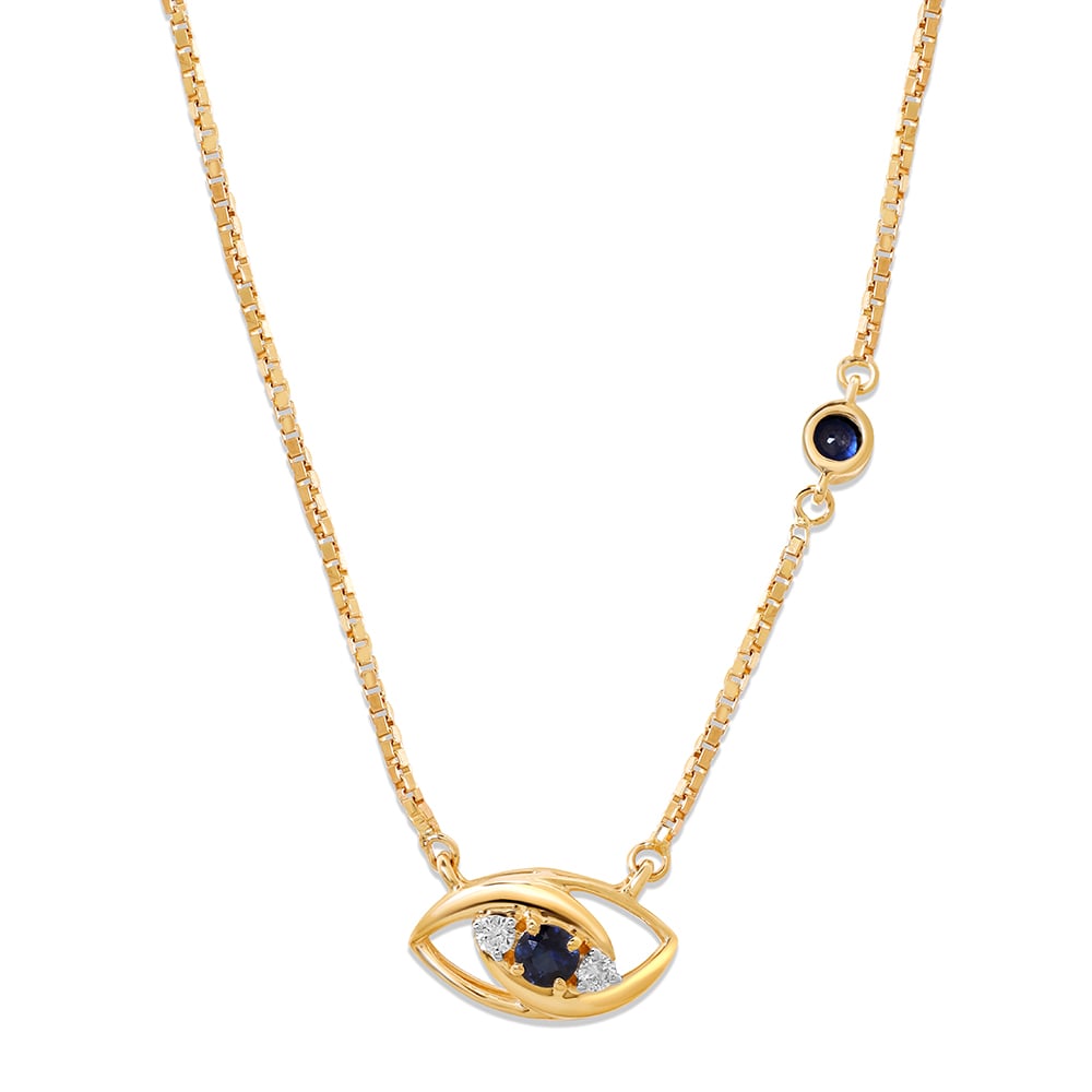 14KT Yellow Gold Sparkling Evil Eye Diamond Necklace,,hi-res image number null