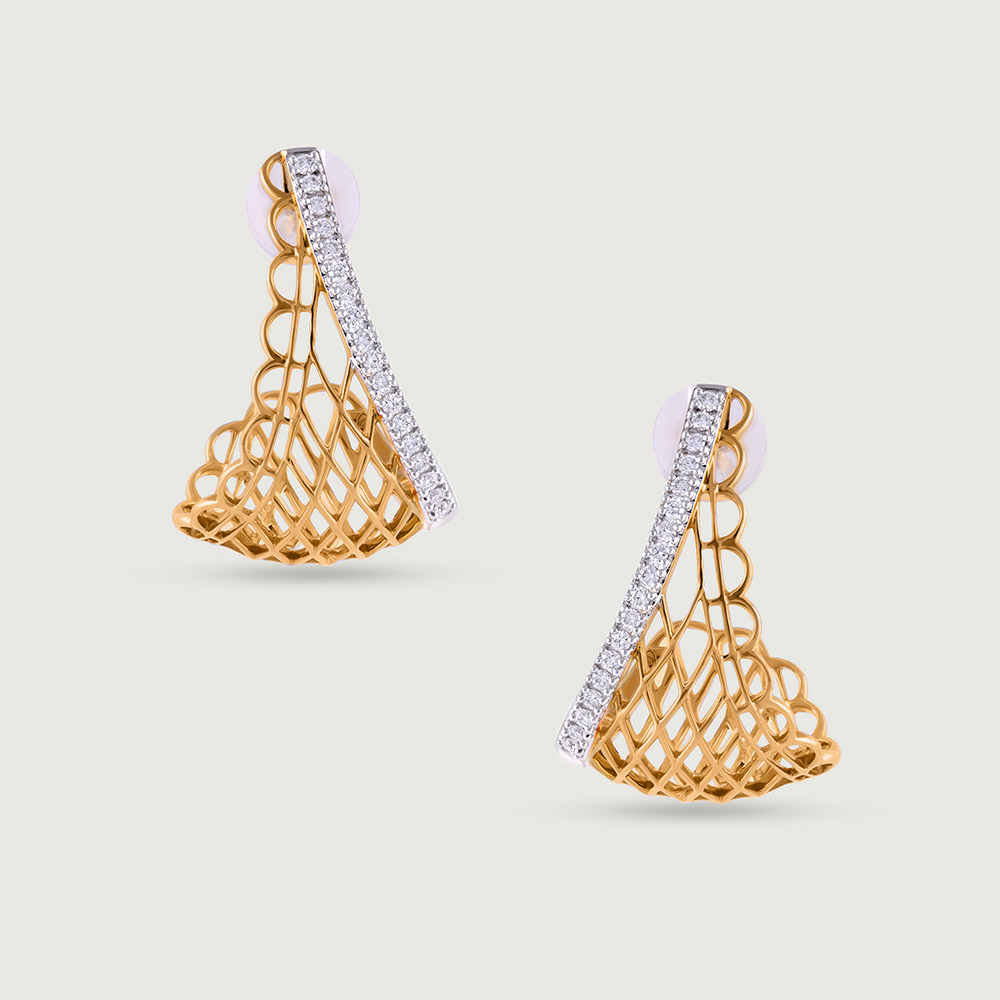 Chic Mesh Gold & Diamond Hoop Earrings,,hi-res image number null