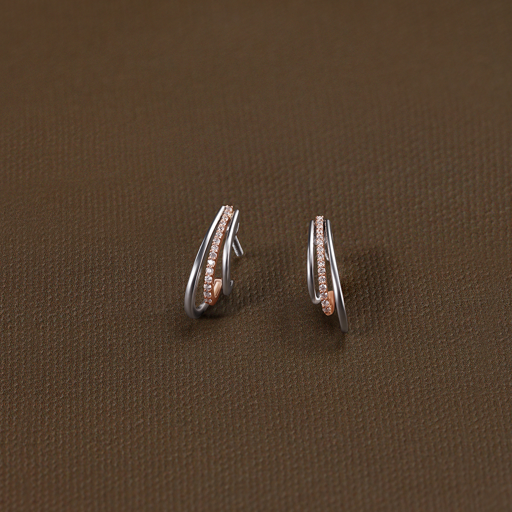 Starry Dual Tone Diamond Stud Earrings,,hi-res image number null