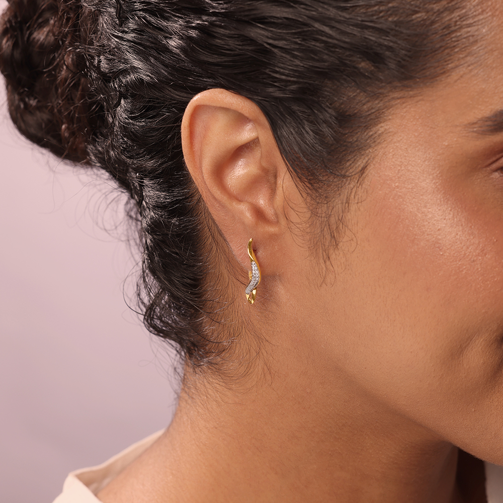 Serenity Curve 14 Kt Gold & Diamond Hoop Earrings,,hi-res image number null