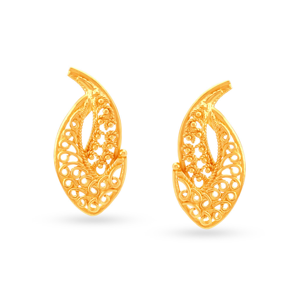 Traditional Gold Stud Earrings With Jali Work