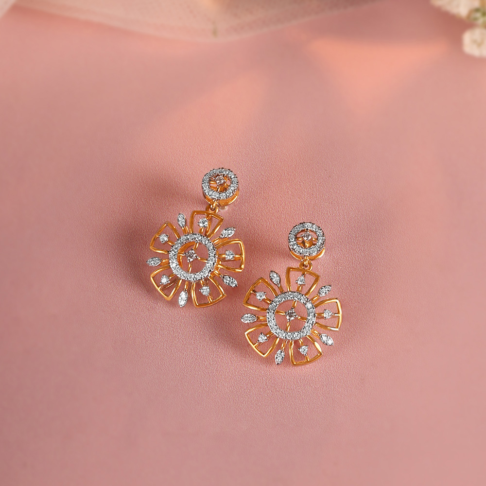 Blossoming Elegance Gold & Diamond Drop Earrings,,hi-res image number null